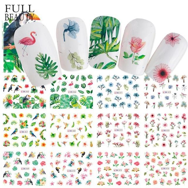 5 Sheets Summer Style Nail Water Decals Gradient Tropical Flamingo Stickers Fruit Watermeleon Nail A