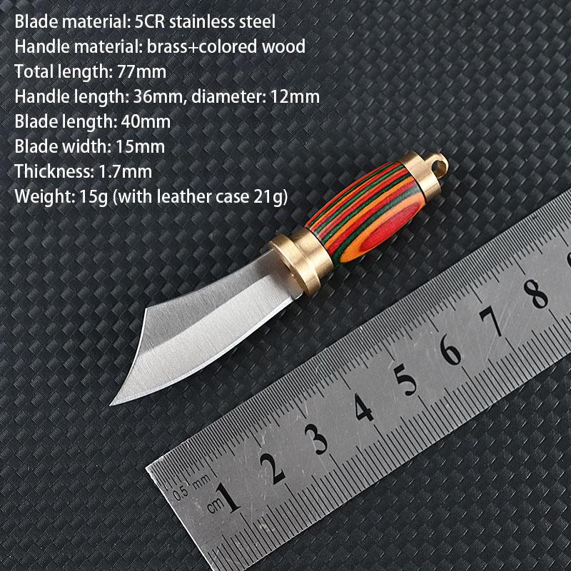 Brass Colored Wood Mini Fixed Blade Knife Sharp Small Chopper Portable Keychain Hanger Unpackage Express Opening Cutter