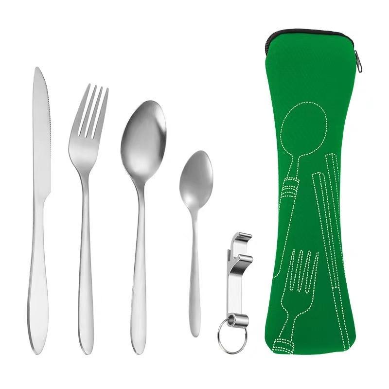 Tragbares Edelstahl-Besteckset - 5-teiliges Reisebesteck mit Messer, Gabel, Löffel und kleinem Löffel für Camping & Outdoor