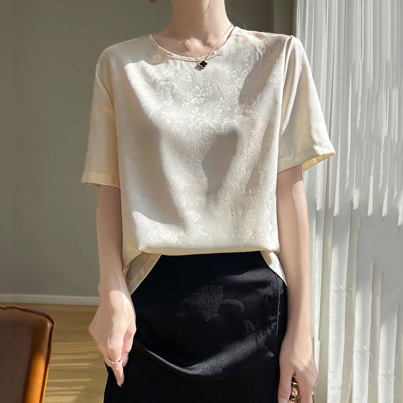 Women's Satin Round-Neck Five-Sleeve Loose-Fit Summer T-Shirt