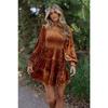 Women's Velvet Dress New Long-sleeved Ruffled Round Neck Short Skirt
