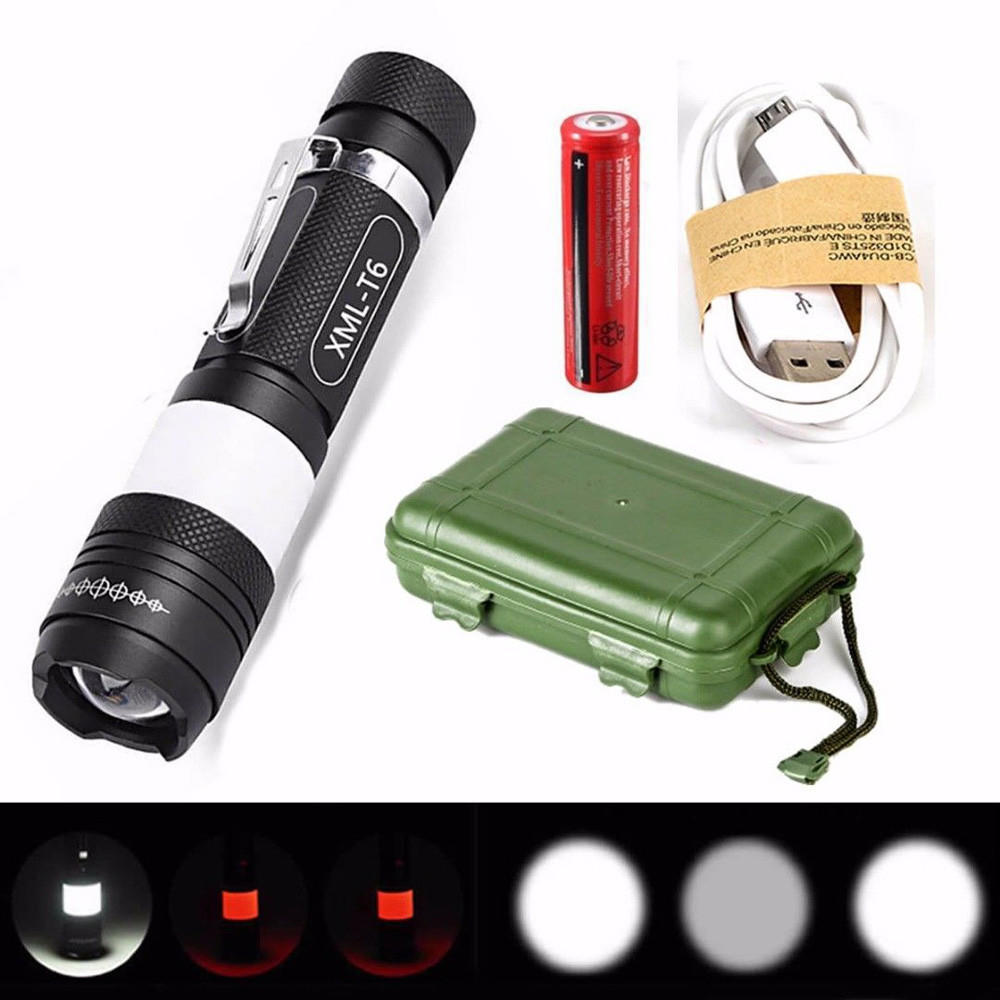 18650 12000lm XML T6 LED Zoom Flashlight Torch USB Rechargeable Lamp Light Set