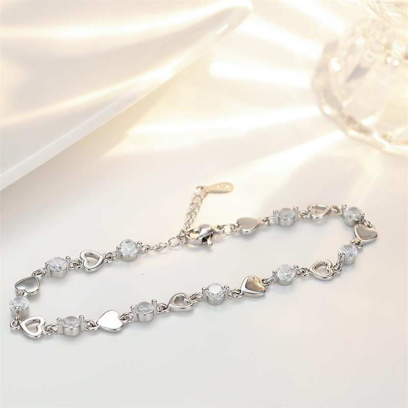 Luxury  Sterling Silver Heart Zircon Bracelet for Women Korean  Sweet Cool Hollow Heart Bracelets Party Jewelry Gifts