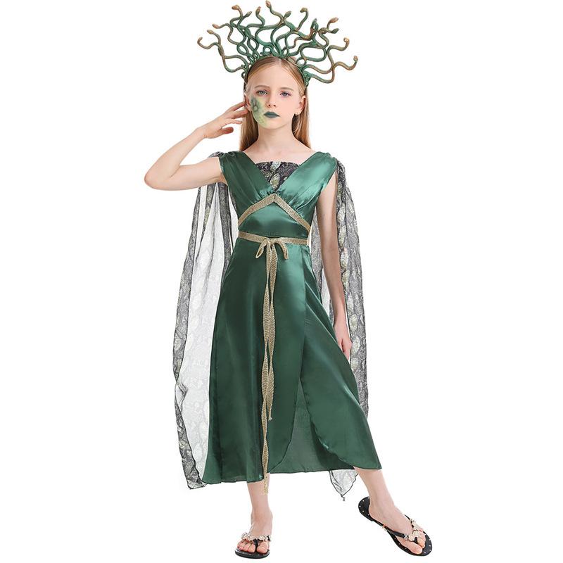 Childs Girls Little Medusa Halloween Fancy Dress Costume Green Headgear With
