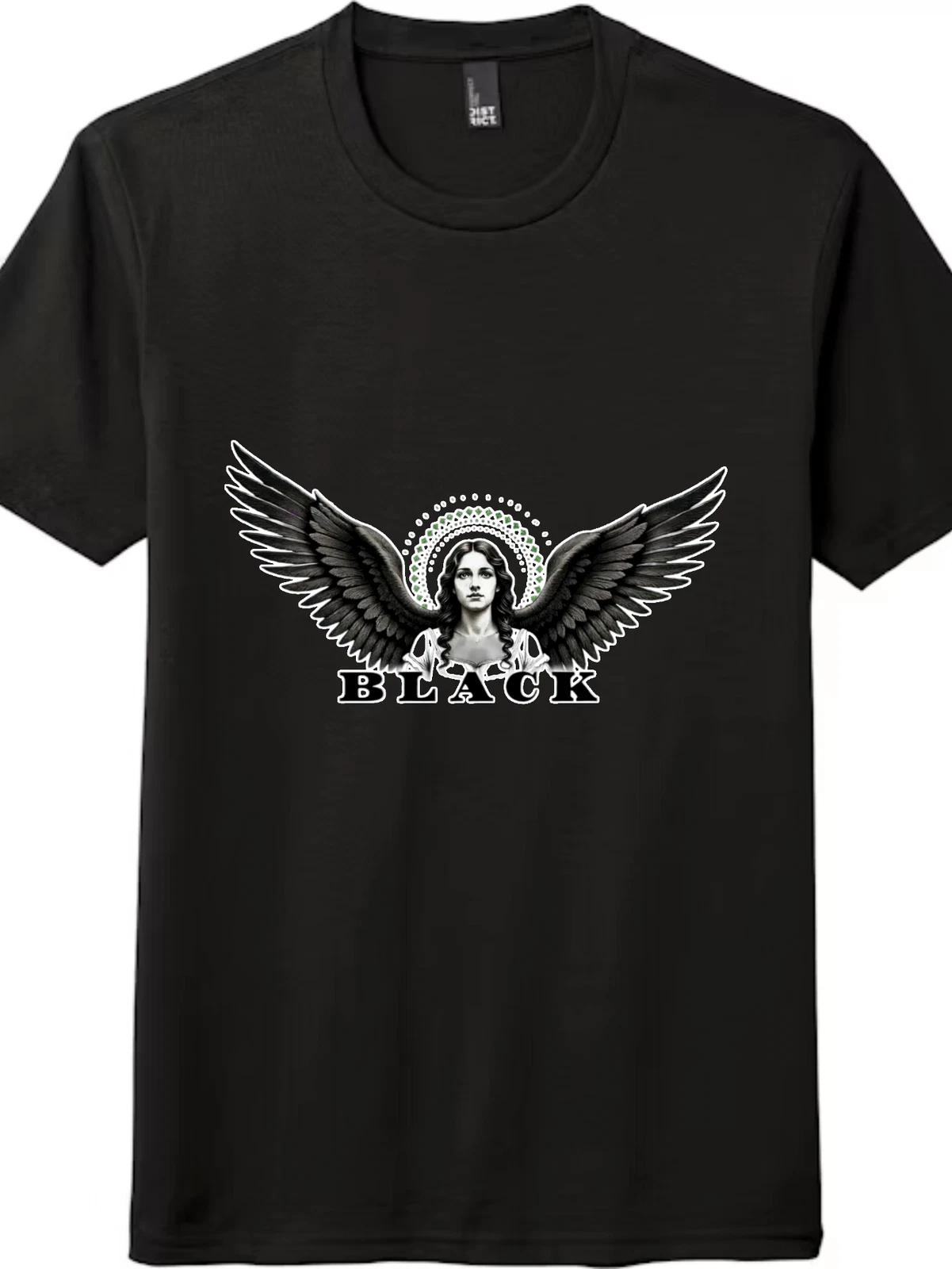 BLACK Mystical Angel Graphic Tee | Winged Figure Unisex T-Shirt | Gothic Style 3XL