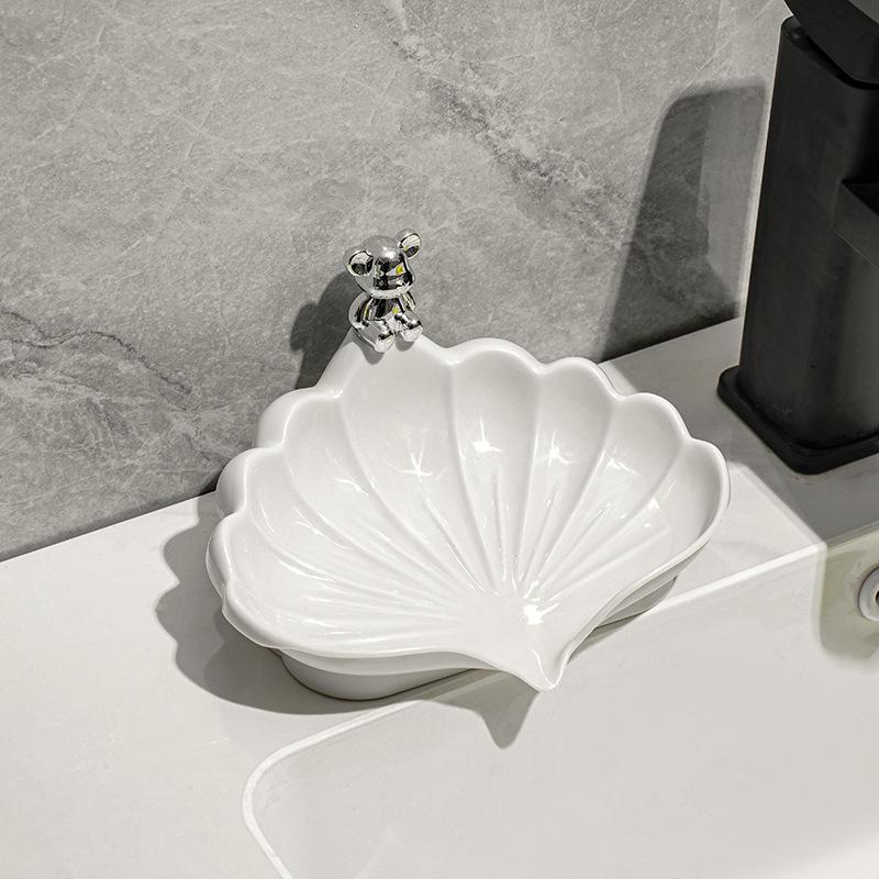 Creative Shell Shaped Soap Dish Bathroom Home Non Slip Soap Holder Cute Drain Soap Box for Dorm