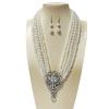 Sparkling Multi Layer Faux Pearls Necklace And Earrings Set With Crystal Accent For Evening Party Elegant Jewelry Gift