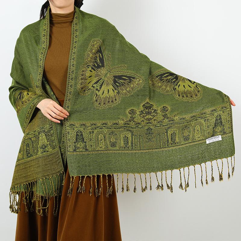 Spring and Autumn Jacquard Polyester Shawl Decorative Long Scarf Women's Large Size Scarf Two Tassel Headscarf