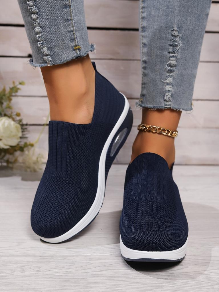 Large Size Women'S Shoes Round Head Fly-Woven Thick-Soled Flat-Soled Casual Single Shoes