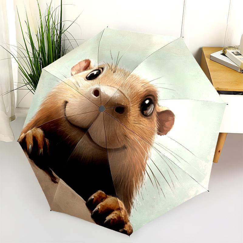 Capybara Pattern, Automatic Folding Umbrella, Portable and Foldable Design, 8 Ribs, a Christmas or Birthday Gift.