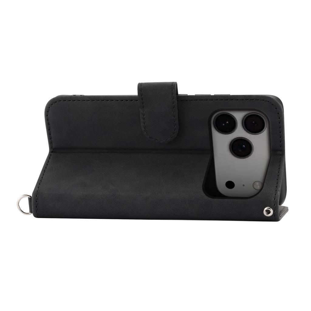 For iPhone 17 Pro Max Case Flower Pattern PU Leather Wallet Phone Cover with Strap