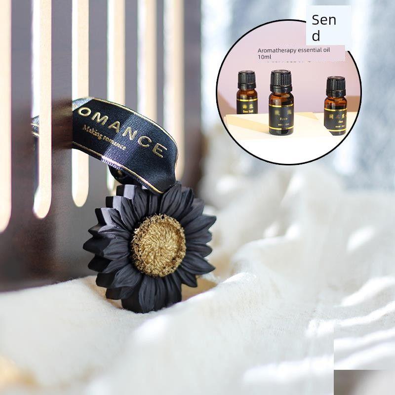 

Ins Car Fragrance Pendant Sunflower Cool Black Pendant Car Interior Decoration Aroma Diffuser Stone Rearview Mirror Car Hanging Ornament for Men Black Sunflower (Free Sage Sea Salt 10ml)