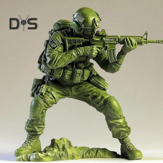 Elite Kampfsoldat Figur Grün Militärmänner Statue Sammlerstück Mini Soldatenstatue für Desktop-Dekor Militärbegeisterte Geschenk