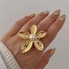 Processing custom ring electroplating pearl jewelry alloy flower jewelry niche high-end light luxury ring women's accessories