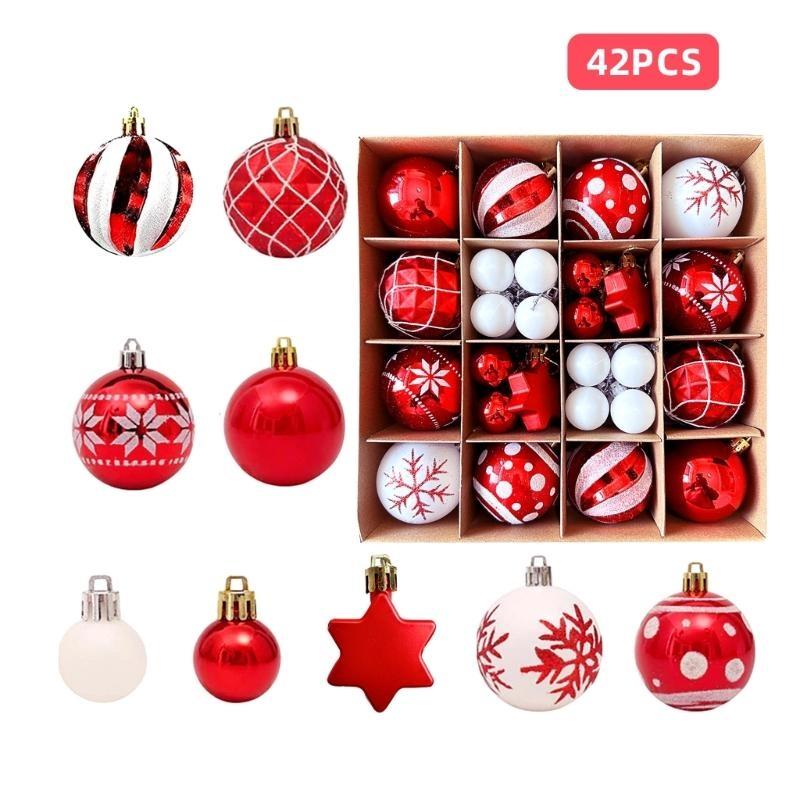 42pcs Delicate Holiday Sphere Baubles Set for Christmas Tree Hanging Decoration