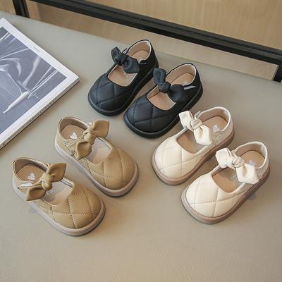 Chaussures en cuir pour enfants, semelles souples, chaussures simples à bouche peu profonde pour bébés filles, chaussures de princesse à nœud