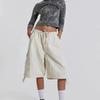 LUXEON Short Work Pants Casual Five Quarter Pants Loose Straight Leg Loose Feeling Wide Leg Distressed Shorts for Women