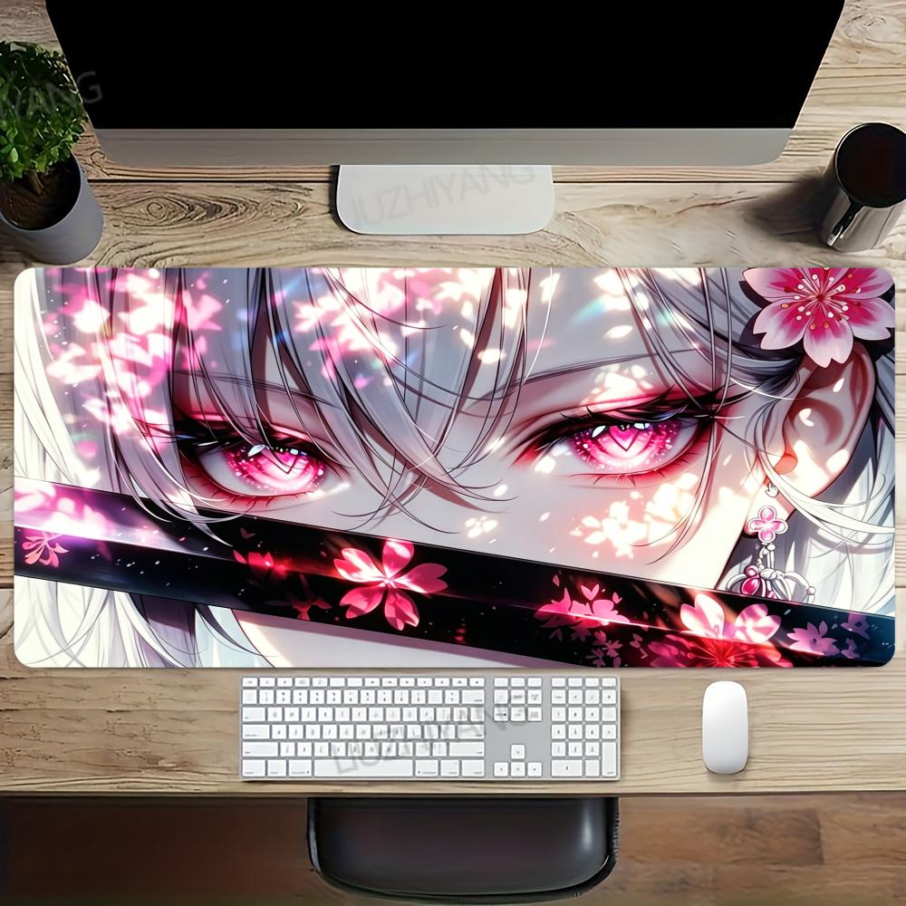 Cool Pink Sakura Anime Girl Mouse Pad XXL Large Anti-Slip Rubber Esport Gaming MousePad Seam Edge PC Office Gamer Long Desk Mat