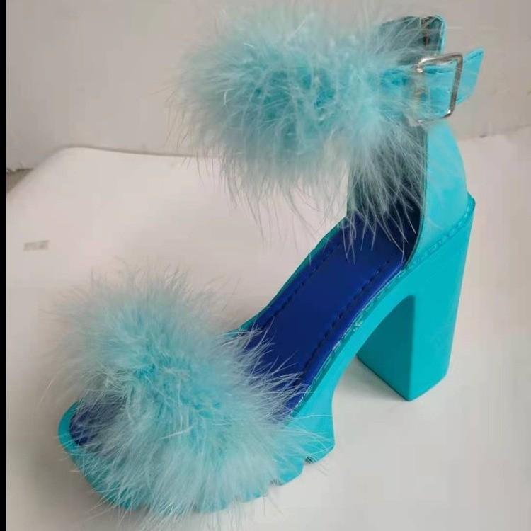 light blue fur heels