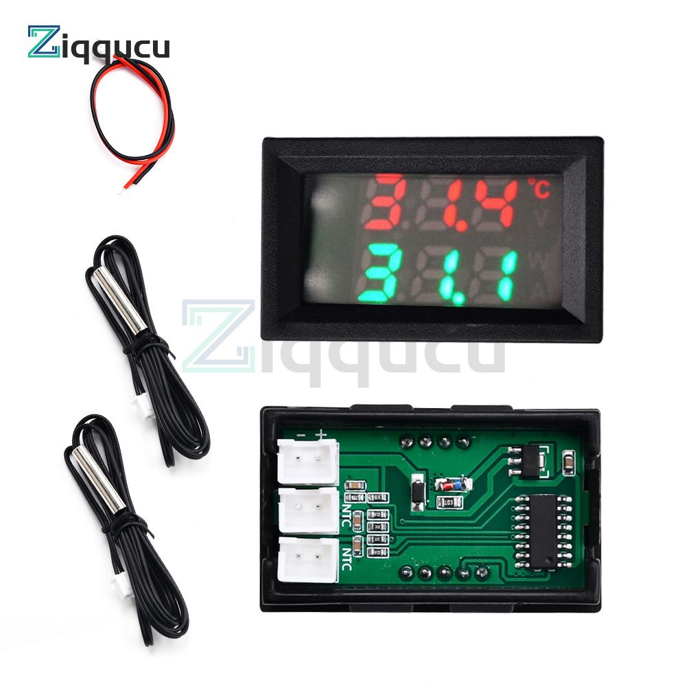 DC4-30V DC LED Display Dual Digital Temperature Red Blue Green Digital Temperature Sensor With NTC 10K 3950 Probe Cable