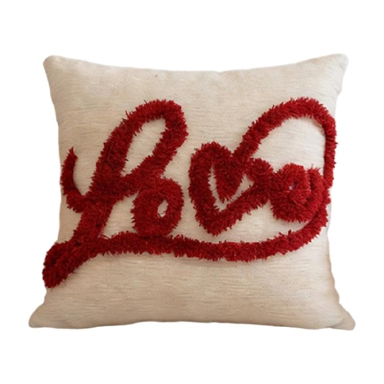 

Decorative Love Letter Tufted Plush Pillow Cover with Zippers Valentines Day Square Cushion Cover for Wedding Gift бордовый