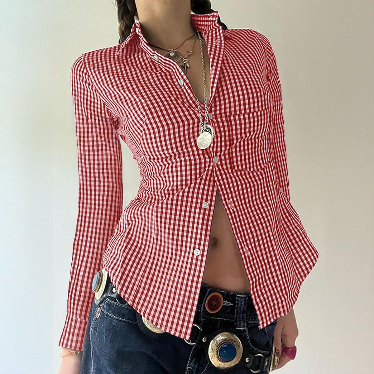 

Di Yun Y2K Versatile Long-Sleeve Button-Up Top for Women - 2025 Autumn/Winter Medium вино красного