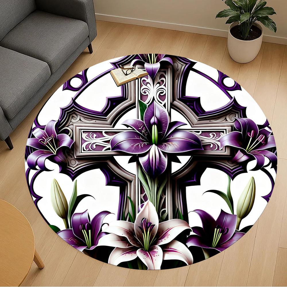 1PC cross lilies Office Round Area Rug, Under Office Chairs Bedroom Living Room Home Decor,Carpet for Office, -1110255