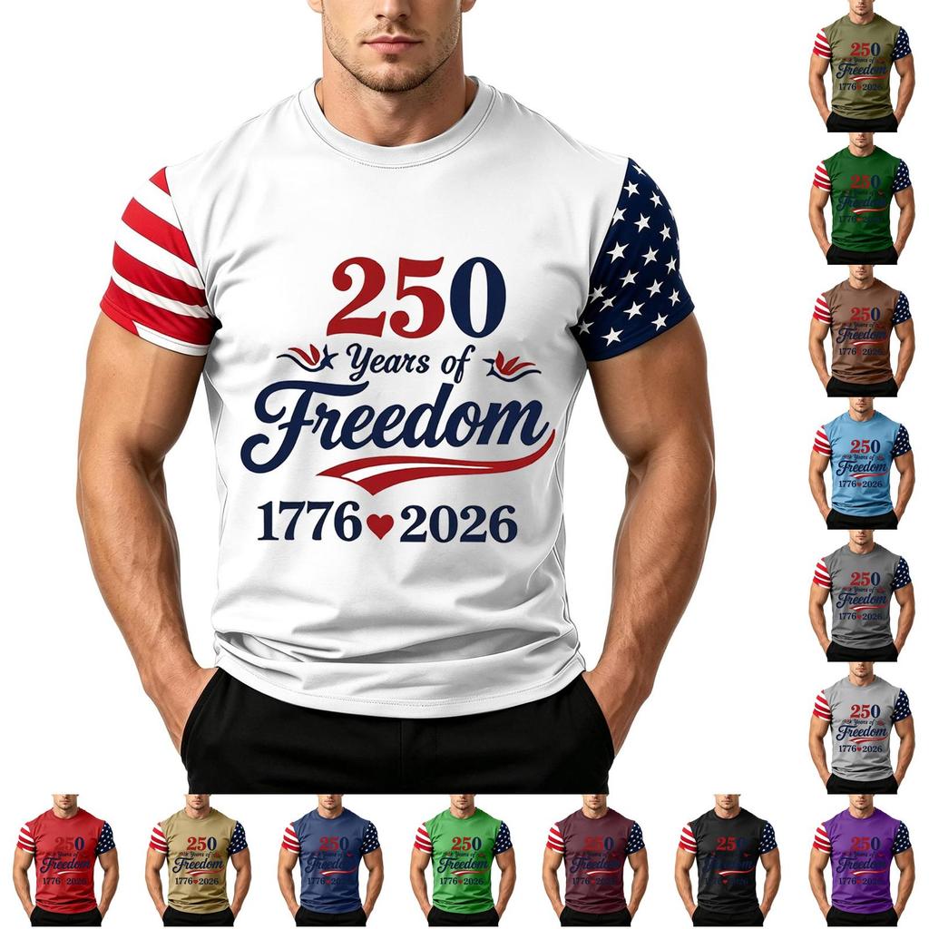 Men's Independence Day Flag Print Short Sleeve T-Shirt, Loose Casual Daily Summer Tops