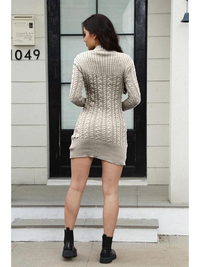 Sukienka sweterkowa z golfem w jednolitym kolorze - Jesień/Zima Damska dzianina