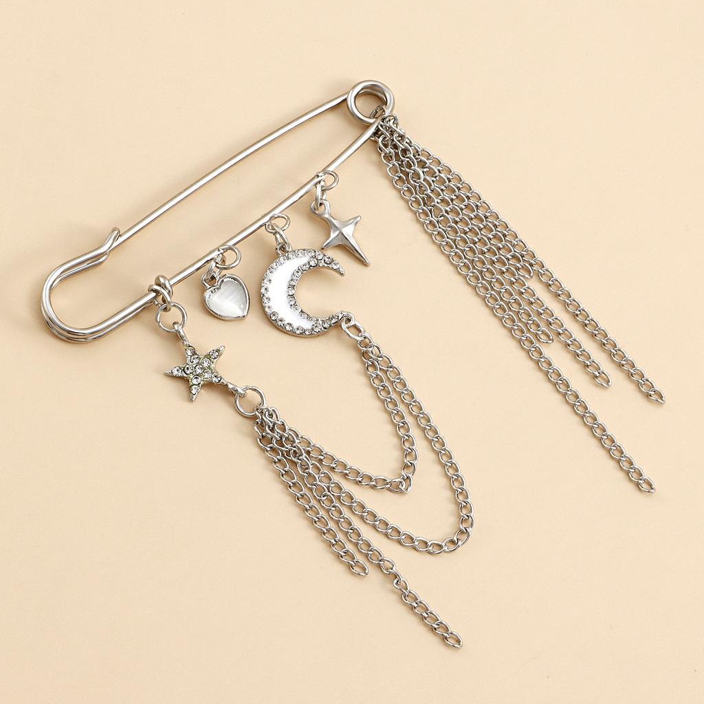 Fashion Creative Pins Tassel Personality Commuter 1pc Elegant Festival Gifts Women Star And Crescent Fashion Clothing Pendants Accessories Brooches
