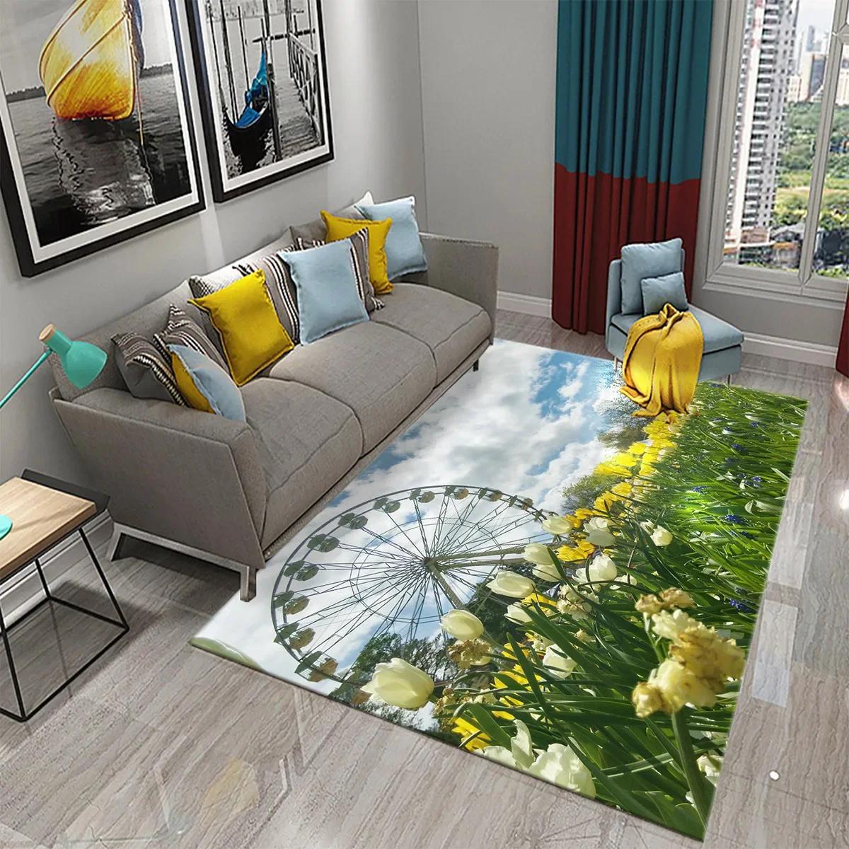 

3D Ferris Wheel View Carpet for Bathroom Kitchen Non-Slip Absorbent Mat Bedroom Living Room Decoration Floor Doormat Rug Carpet 40x60cm