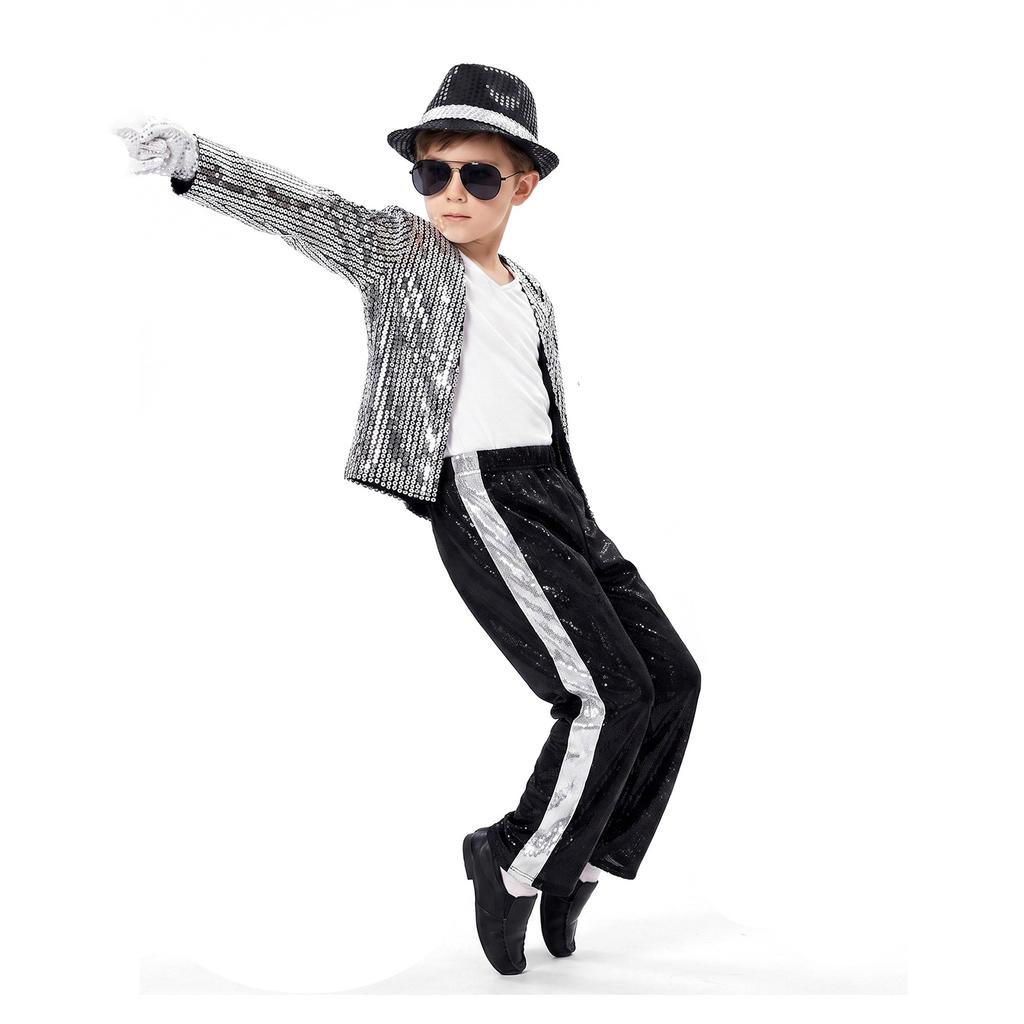 Kids Glitter Sequins Performance Costume Set - Jacket and Accessories Outfit for Dance Stage Show Halloween Birthday Boys Girls
