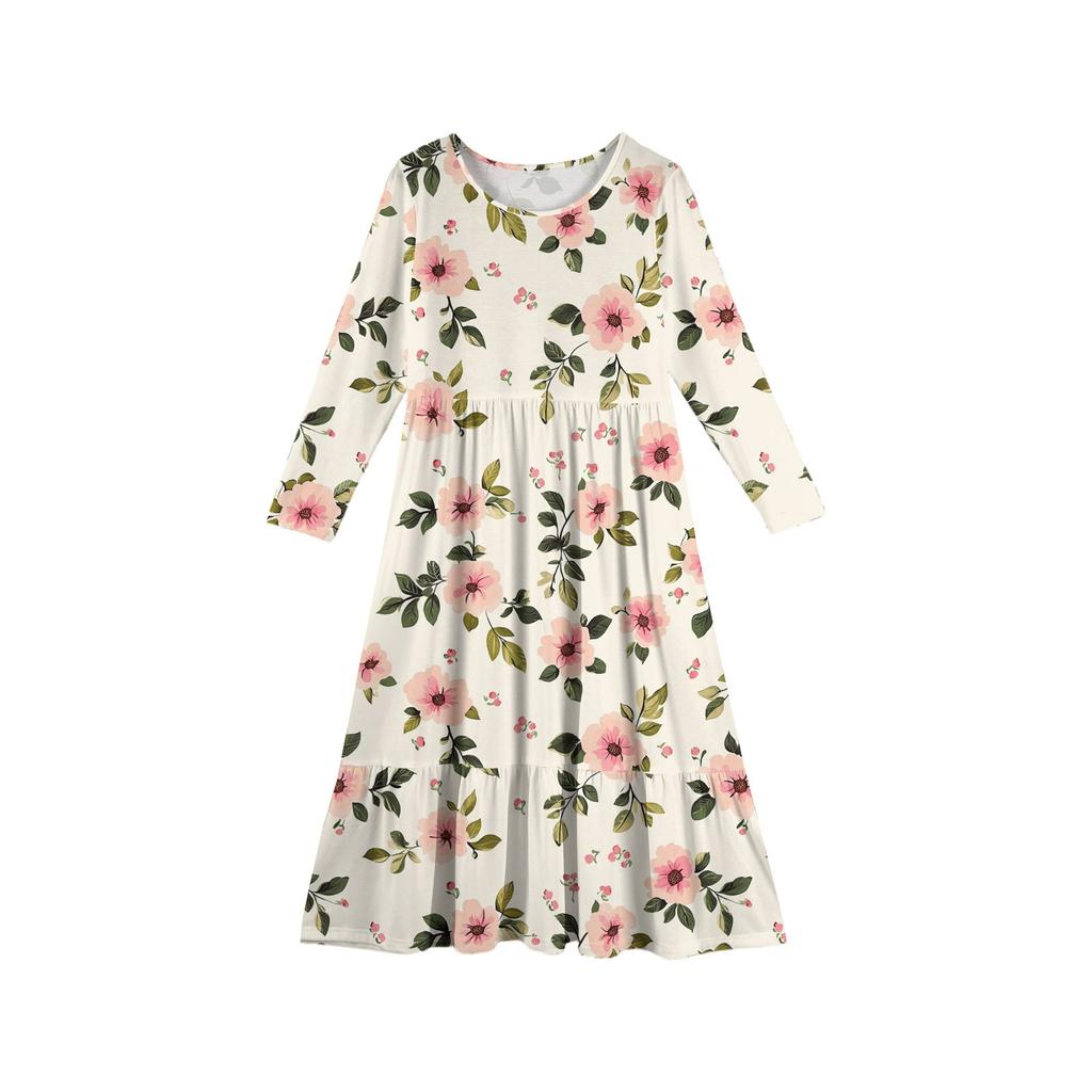 Girls' Maxi Dress Casual Holiday Dresses - Long Sleeve Dress With Pockets For 4-14Y