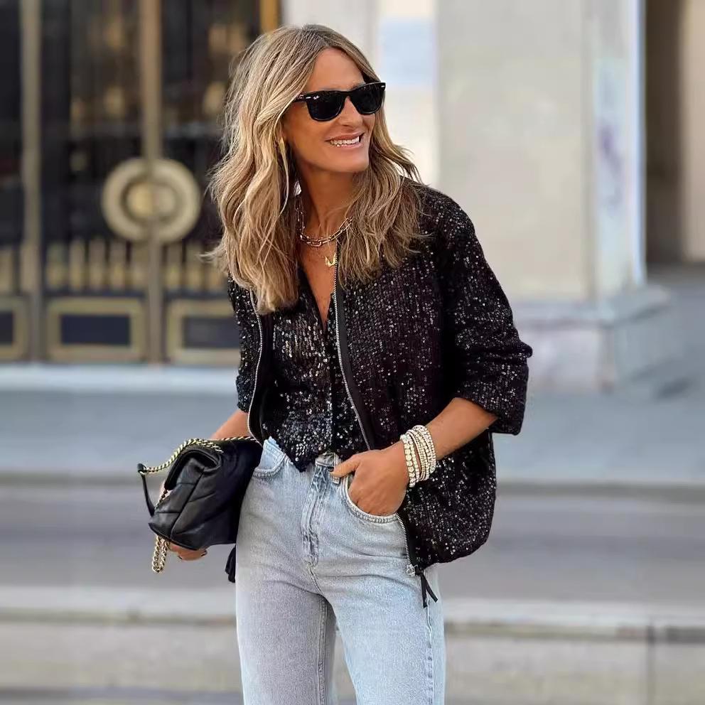 2023 Europäische & Amerikanische Herbst/Winter Pailletten Nachtclub Jacke - Lässige Mode Klassiker