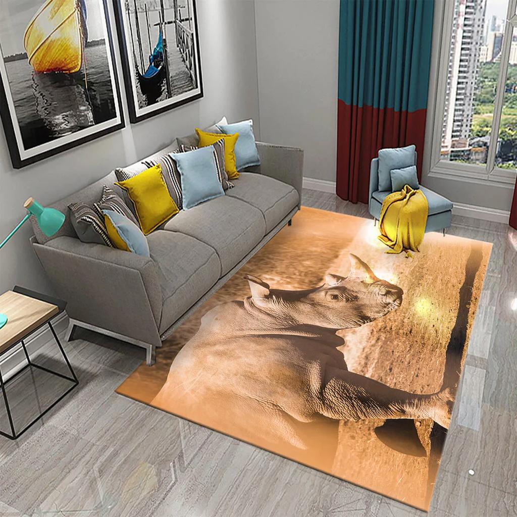 3D Rhino Carpet for Bedroom Living Room Decoration Area Mats Outdoor Rug Play Mats Kitchen Bathroom Door Entrance Non-slip Rugs