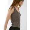 MD Spring and Summer Women's Clothing Beaded Stylish Linen Blend U-Collar Knitting Tank Top Sleeveless T-shirt 5737648