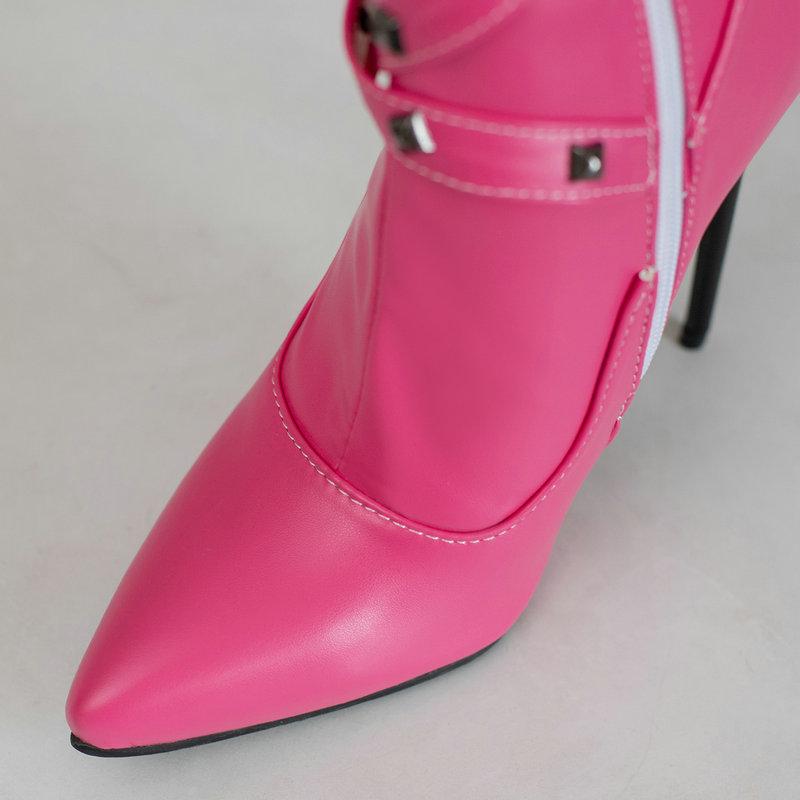 Fashion Stiletto Ankle Boots Women 12cm High Heels PU Fashion Autumn Winter Large Size 34-48 Pointed Toe Rivets Decorate Shoes