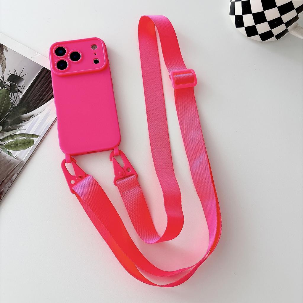 Saldainių spalvos silikoninis telefono dėklas, skirtas IPhone 17 13 12 16 E 15 14 11 Pro Max, su dirželiu per petį, karoliai, minkštas dangtelis