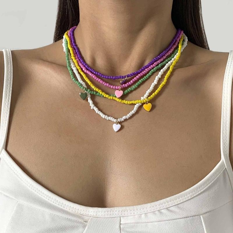 Handmade Heart Rice Beads Choker Necklace for Women Fashion Bohemian Clavicle Chain Party Statement Necklaces Jewelry