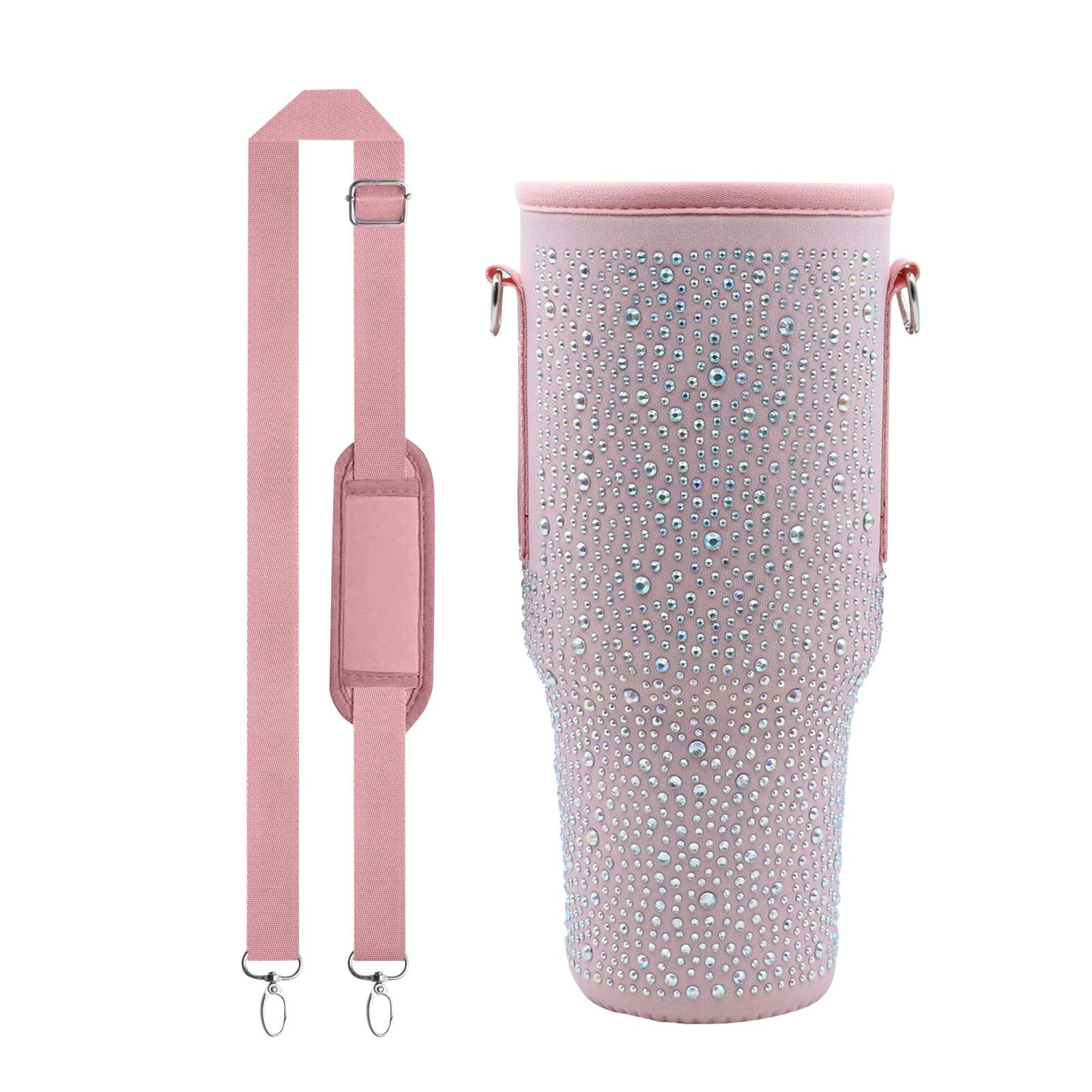 

Крышка чашки с горячим алмазом, инкрустированная бриллиантами, на 40 унций, подходит для крышки чашки с ручкой для бутылки с водой, с регулируемым ремешком для аксессуаров для чашек One Size розовый