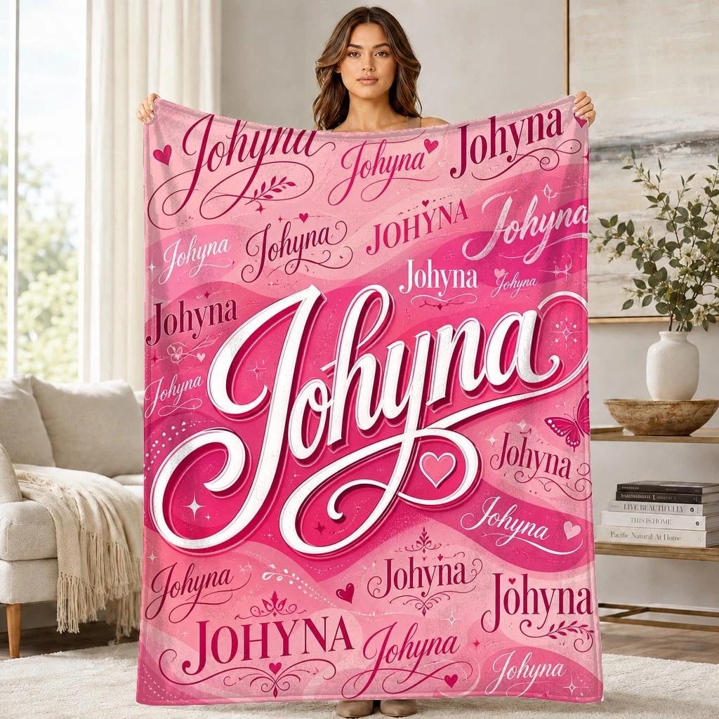 Johyna Word Art Coral Fleece Blanket Personalized Name Decor
