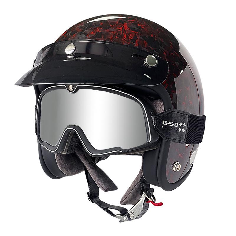 3C Certified Retro Harley Carbon Fiber Motorcycle Helmet, Unisex All-Season Winter Half Helmet