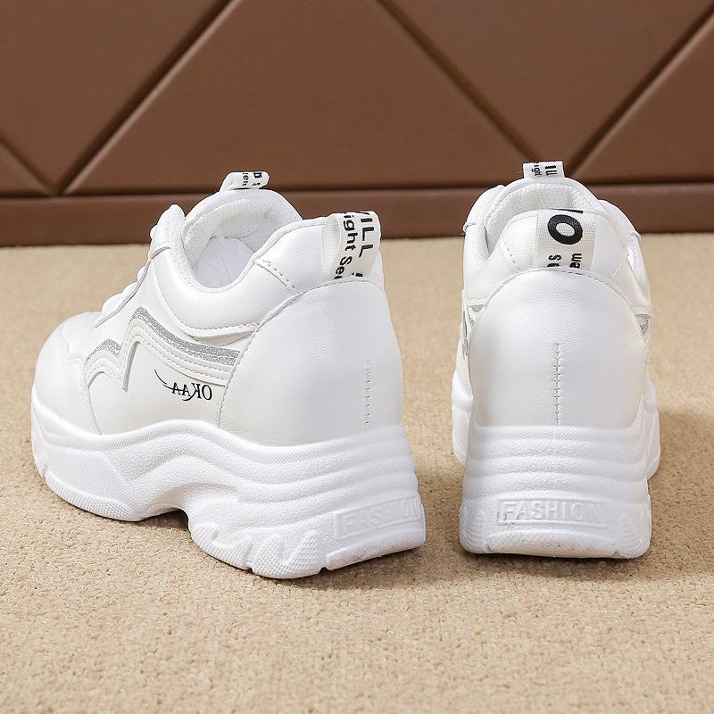 Thick-soled inner height-increasing women's leather surface spring new versatile casual sports shoes