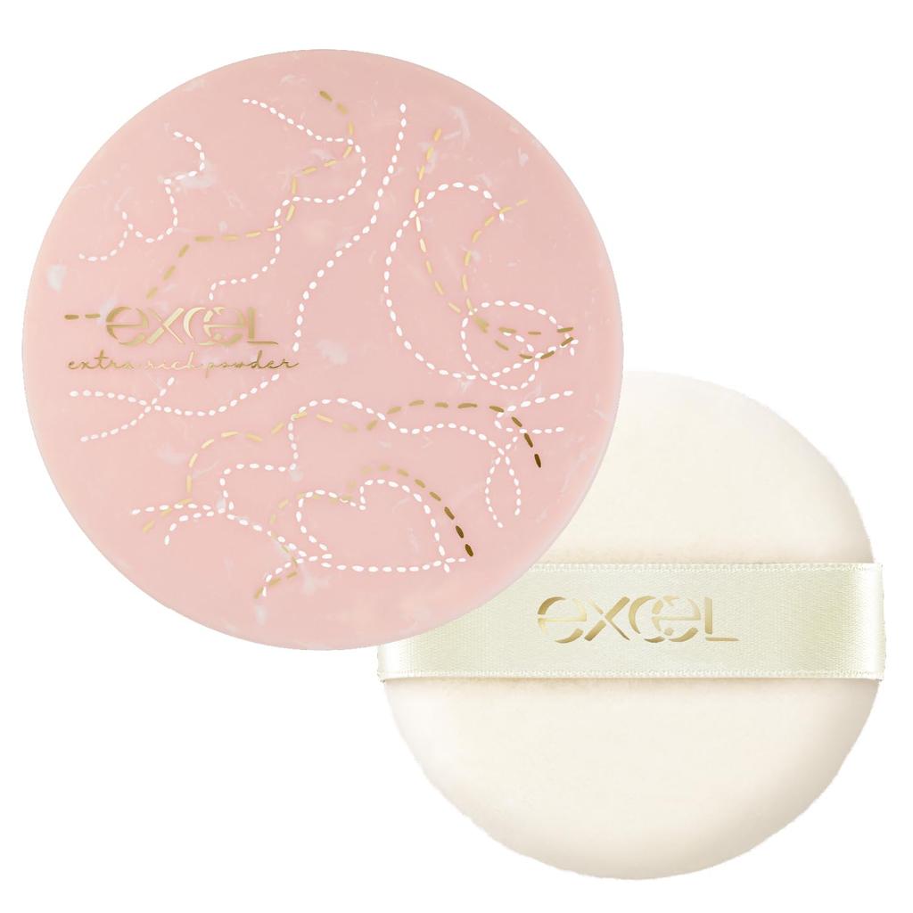 excel Extra Rich Powder 02 Pearl In Glossy Skin Face Powder with Stretchable Net '24 (Peach Glow) 7-color