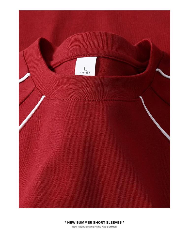 Men's 240g Pure Cotton Contrast Color Round Neck Short-Sleeve Loose T-Shirt: High Street Trendy Style