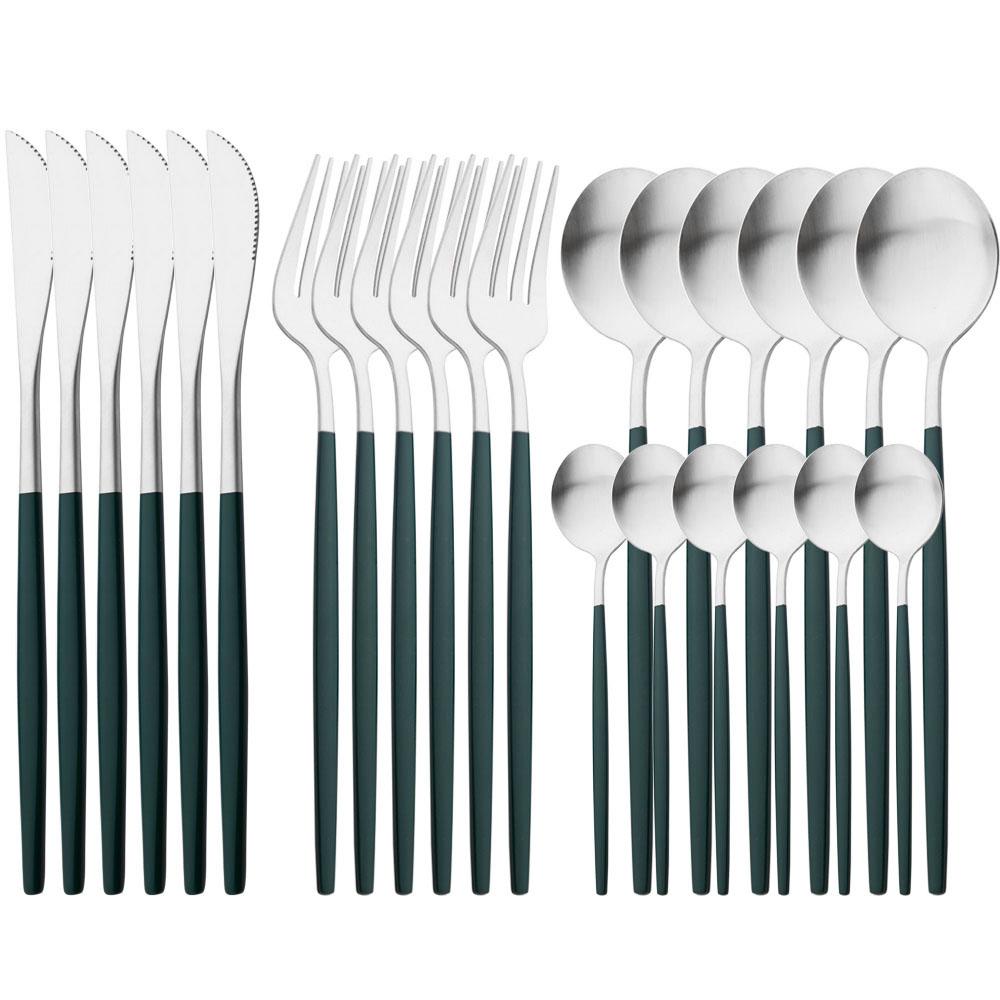 White Gold 24Pcs Cutlery Set Matte Dinnerware Western Flatware Knife Fork Spoons Stainless Steel Silverware Kitchen Tableware Set