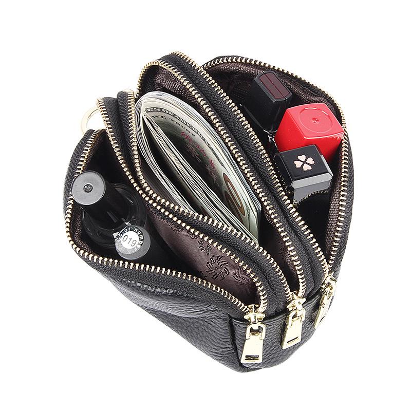 Women's Genuine Leather Three-Zipper Coin and Key Clutch