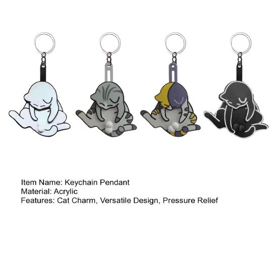 4Pcs Prank Cat Keychain Pendant Anxiety Relief Rotating Ball Keyring Miniature Bearing Key Chain Backpack Accessory