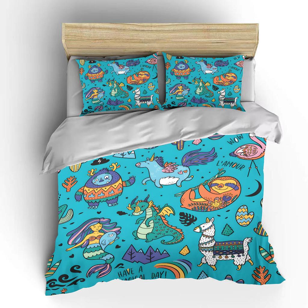 Fantasy Elements Cartoon Illustration Print Bedding Set 1 Duvet Cover 2 Pillowcases for Adult and Children Luxury Gift Full Size