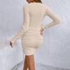 Women's Ribbed V-Neck Slim Long-Sleeve Bodycon Dress